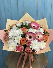 Букет цветов из:  Розы, Герберы и Хризантемы #REPLACE_PRED# Арье