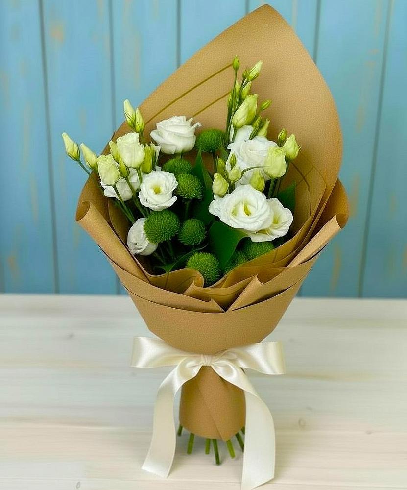 Букет цветов из: Хризантемы и Лизиантусы в Арье