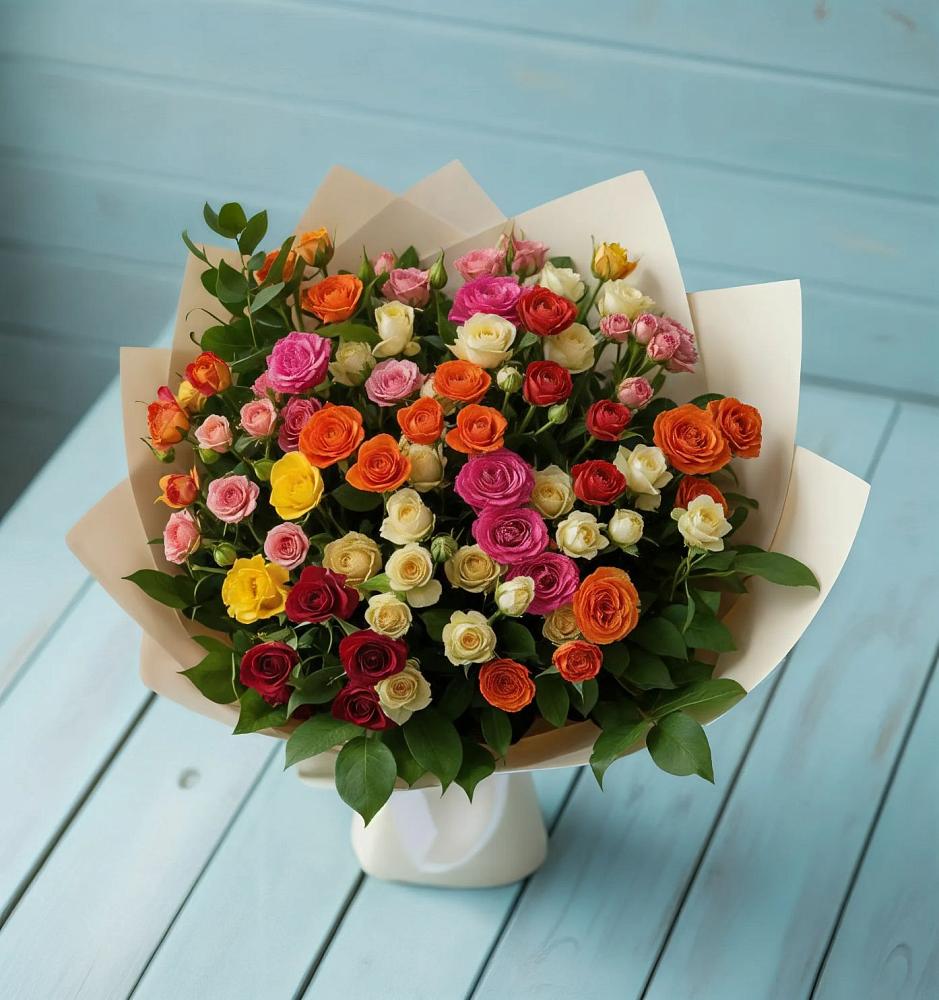 Букет Микс из разноцветных кустовых роз в Арье
