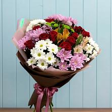 Букет цветов из:  Розы, Хризантемы и Альстромерии #REPLACE_PRED# Арье