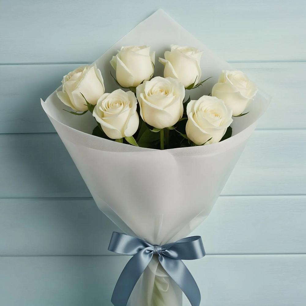 Букет 7 Белых роз Эдлесс Лав в Арье