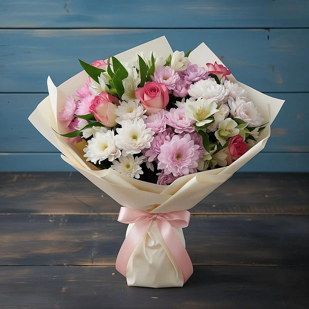 Букет цветов из: Хризантемы, Альстромерии и Розы в Арье